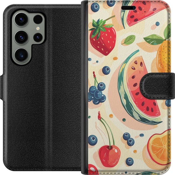 Kompatibel Tegnebogsetui til Samsung Galaxy S23 Ultra Frugtmønster med vandmelon, citrusfrugter og bær i en legende illustration