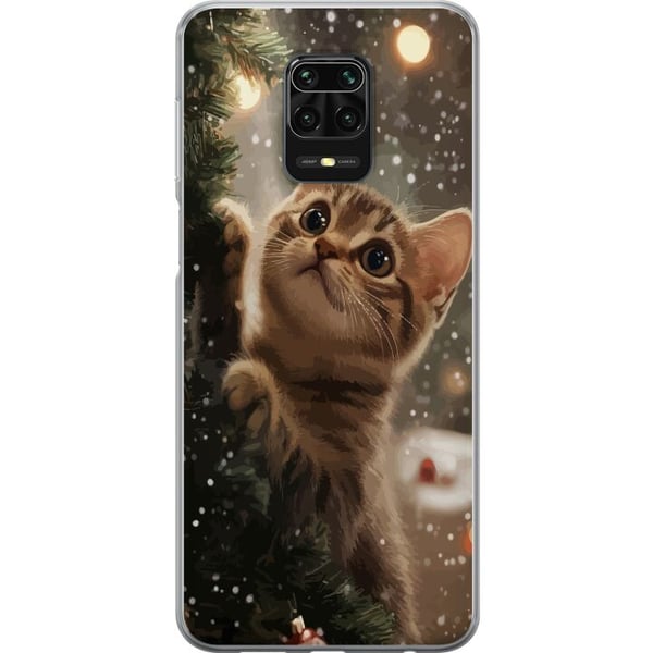 Kompatibel Mobilcover til Xiaomi Redmi Note 9S Kat, der klatrer i juletræ med snefald, hyggeligt vinterdesign perfekt til katte- og juleelskere