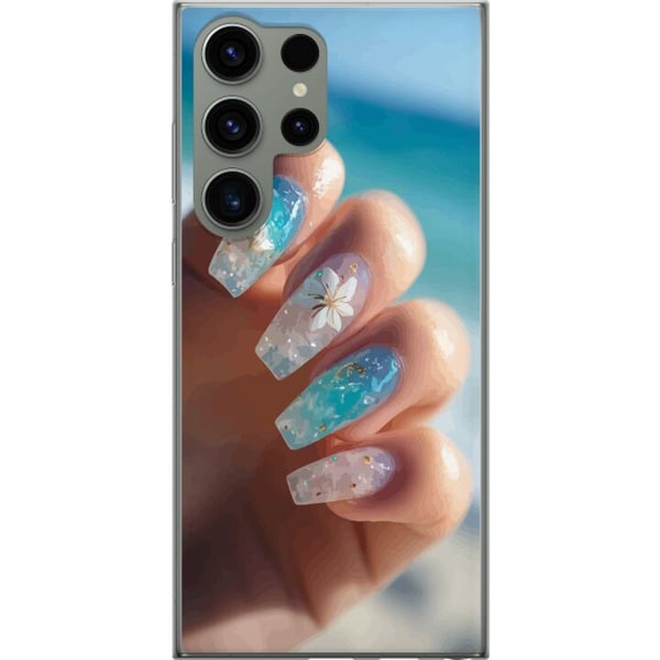 Kompatibelt Mobildeksel til Samsung Galaxy S23 Ultra Negledesignillustrasjon – Blå glitter med blomst, havsinspirert motiv