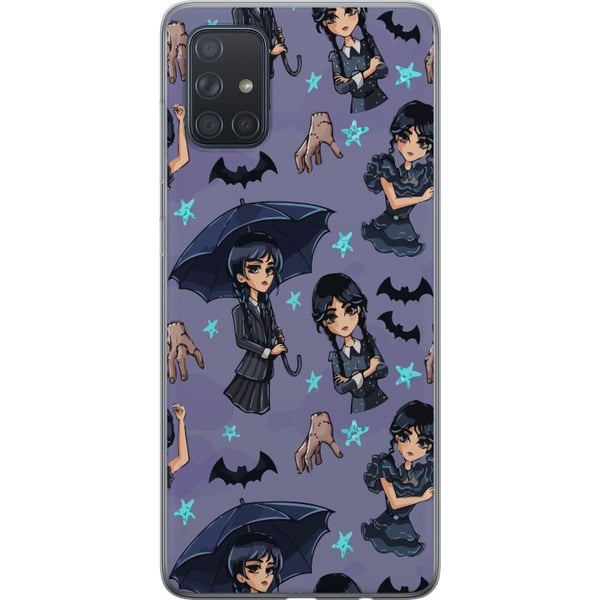 Kompatibel Mobilcover til Samsung Galaxy A71 Wednesday Addams tegneserieplakat gotisk Netflix-serie flagermus hånd Thing lilla baggrund sødt design