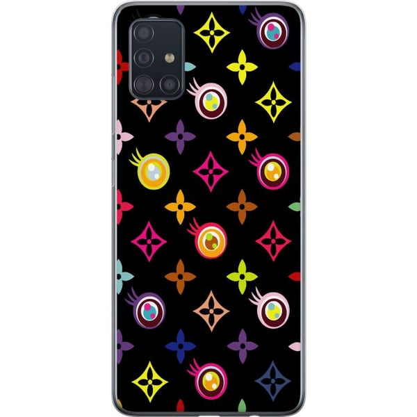 Kompatibel Mobilcover til Samsung Galaxy A51 Farverigt mønster med geometriske symboler og øjne på sort baggrund pop art-design