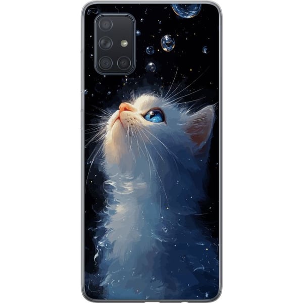 Kompatibel Mobilcover til Samsung Galaxy A71 Drømmende stjernekatt med en hvid kat, der kigger mod stjernerne, et drømmende og magisk motiv for katte
