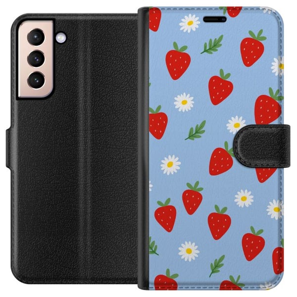 Kompatibel Tegnebogsetui til Samsung Galaxy S21 jordbær jordbær mønster sommer blomster præstekrave svensk midsommer retro tryk bærdesign