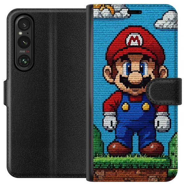 Kompatibelt Lommeboketui til Sony Xperia 1 V Nintendo Super Mario plakat retro gaming 8bit pikselkunst spill klassisk spillhelt veggmaleri design fig