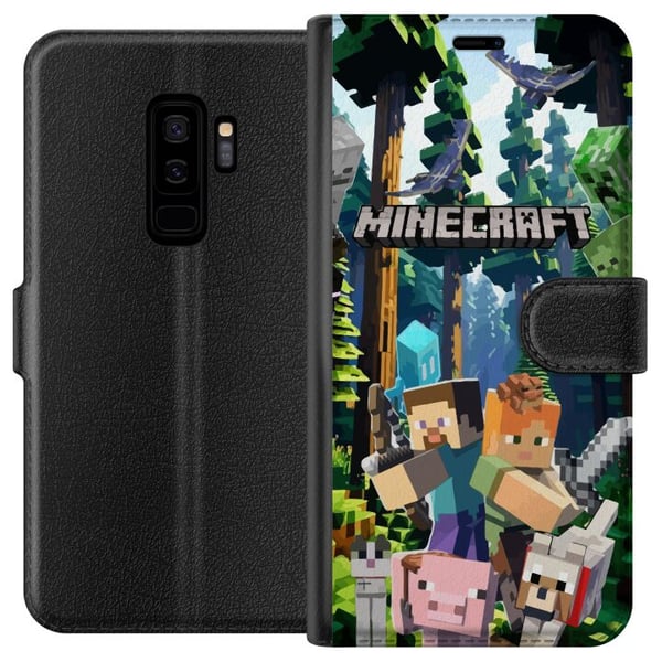 Kompatibelt Plånboksfodral till Samsung Galaxy S9+ Minecraft mobilskal med skog och figurer i pixelstil Kompatibelt Plånboksfodral till Samsung Galaxy S9+ Minecraft mobilskal med skog och figurer i pixelstil