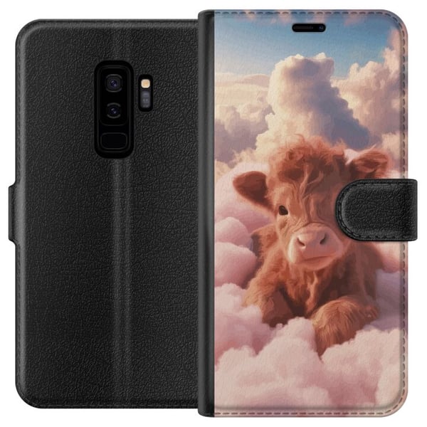 Kompatibelt Plånboksfodral till Samsung Galaxy S9+ Söt kalv bland moln drömlik rosa design med mjuka färger varm känsla av lugn trygghet glädje och f