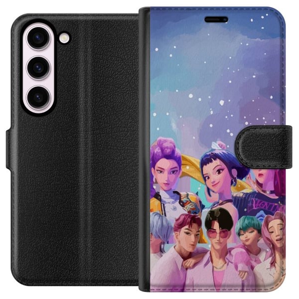 Kompatibelt Lommeboketui til Samsung Galaxy S23 HuntrX Collab-motiv med fargerike K-pop-karakterer i moderne futuristisk stil med glitrende detaljer
