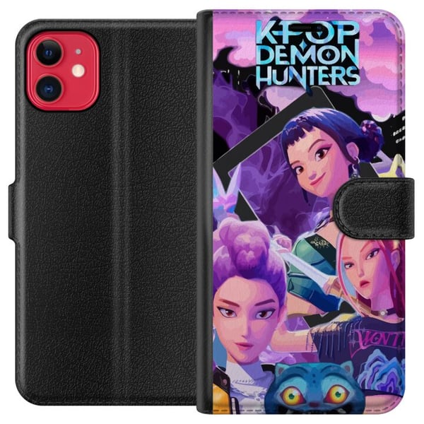 Kompatibelt Plånboksfodral till Apple iPhone 11 K-Pop Demon Hunters anime inspirerad futuristisk stad med tre hjältinnor och lila neonljus