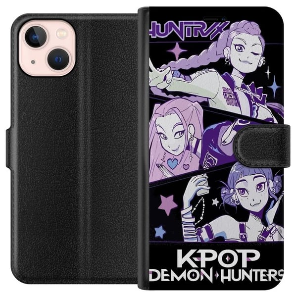 Kompatibelt Plånboksfodral till Apple iPhone 13 mini Kpop Demon Hunters Huntrix Trio Purple Stars Retro Cosmic Idol Glow