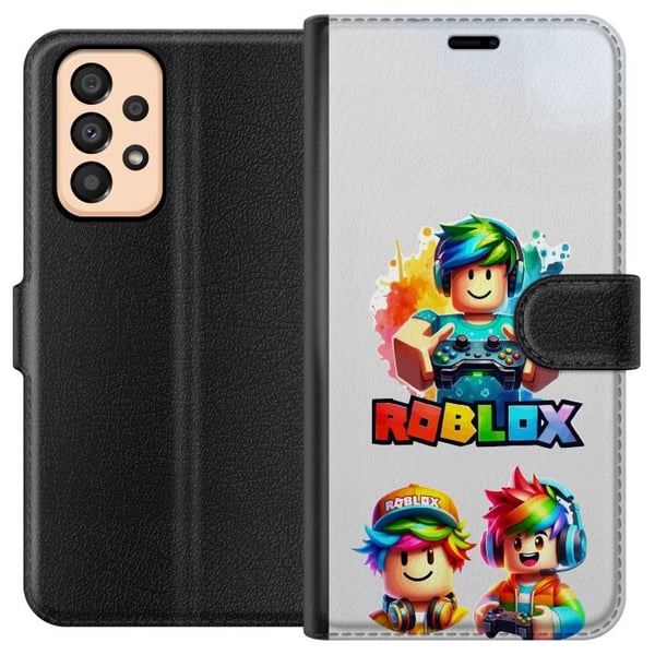 Yhteensopiva Lompakkokotelo Samsung Galaxy A33 5G Roblox Rainbow Gamer Design värikäs pelimaailma, jossa on sateenkaaren värisiä hahmoja, täynnä iloa