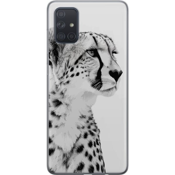 Kompatibelt Mobilskal till Samsung Galaxy A71 Stilren svartvit närbild av gepard med lugn blick eleganta markeringar och ädelt uttryck som skapar kra