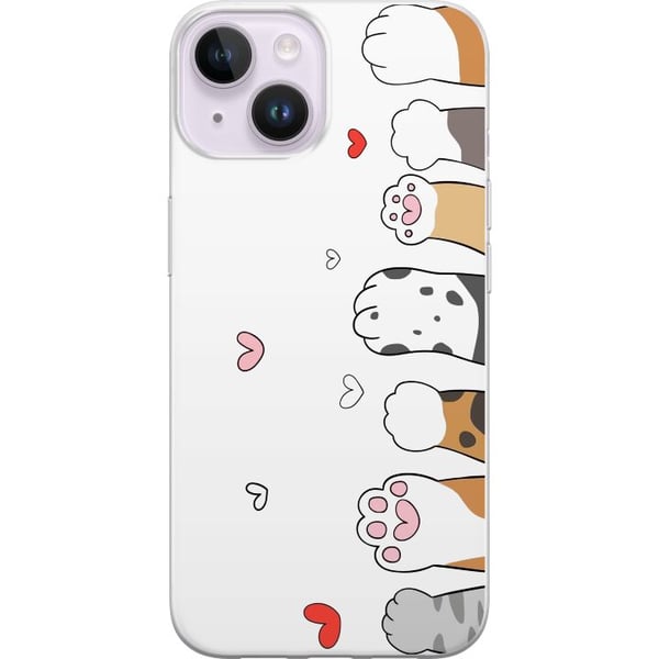 Yhteensopiva Puhelinkuori Apple iPhone 14 Plus Suloiset kissantassut, joissa on sydämiä valkoisella taustalla, minimalistinen kawaii-aihe eläinten ys