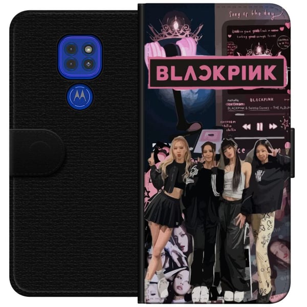 Kompatibel Tegnebogsetui til Motorola Moto G9 Play BLACKPINK-collage med musikafspiller modeæstetik rosa sort K-pop-design
