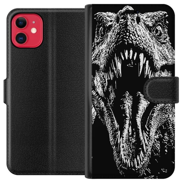Kompatibelt Plånboksfodral till Apple iPhone 11 T-Rex vrål dinosaurie episk svartvit prehistoric beast fierce roar monster art illustration poster Kompatibelt Plånboksfodral till Apple iPhone 11 T-Rex vrål dinosaurie episk svartvit prehistoric beast fierce roar monster art illustration poster