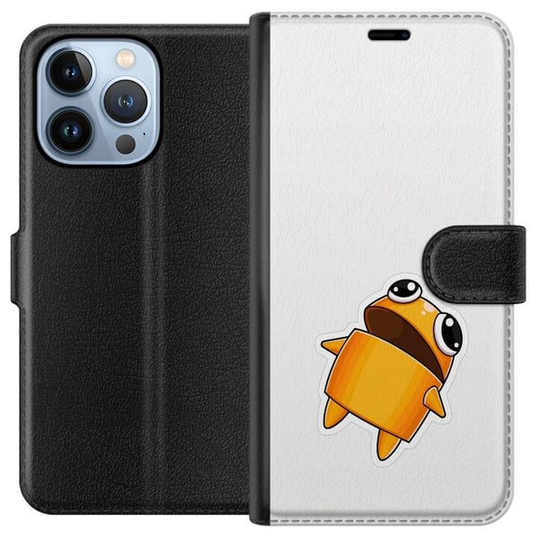 Kompatibel Tegnebogsetui til Apple iPhone 13 Pro Orange tegnet figur med store øjne og dynamisk positur i energifyldt, legende stil