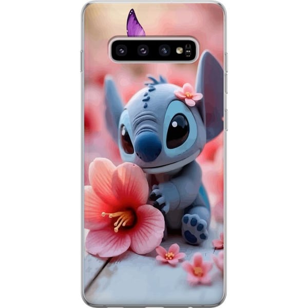 Kompatibelt Mobilskal till Samsung Galaxy S10+ Söt blå fantasivarelse med rosa blomma och fjäril romantiskt vårmotiv