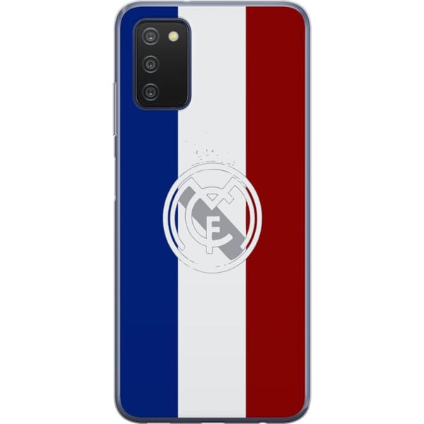 Kompatibelt Mobildeksel til Samsung Galaxy A03s Trikolorinspirert sportsdesign i blått, hvitt og rødt – kraftfull fotballinspirert illustrasjon med e