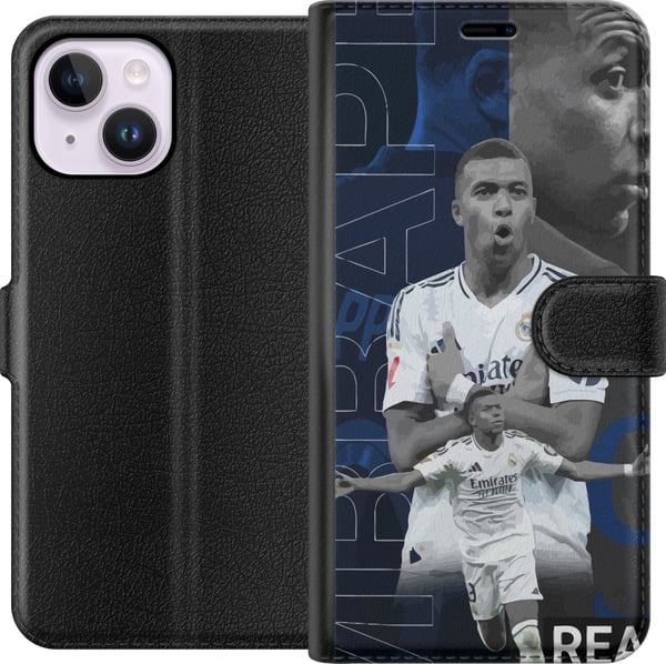 Kompatibelt Plånboksfodral till Apple iPhone 14 Plus Kylian Mbappé Real Madrid Frankrike extrem fart stark teknik och otroligt målsinne som gör honom