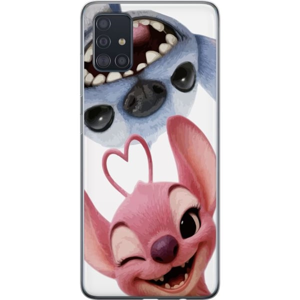 Kompatibel Mobilcover til Samsung Galaxy A51 Legesyge Stitch og Angel i nærbillede med store grin og hjerteformede detaljer, der skaber en charmerend