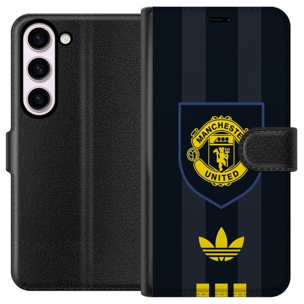 Kompatibel Tegnebogsetui til Samsung Galaxy S23 Manchester United plakat Adidas våbenskjold fodboldklub Premier League logo gul sort retro design kun Kompatibel Tegnebogsetui til Samsung Galaxy S23 Manchester United plakat Adidas våbenskjold fodboldklub Premier League logo gul sort retro design kun