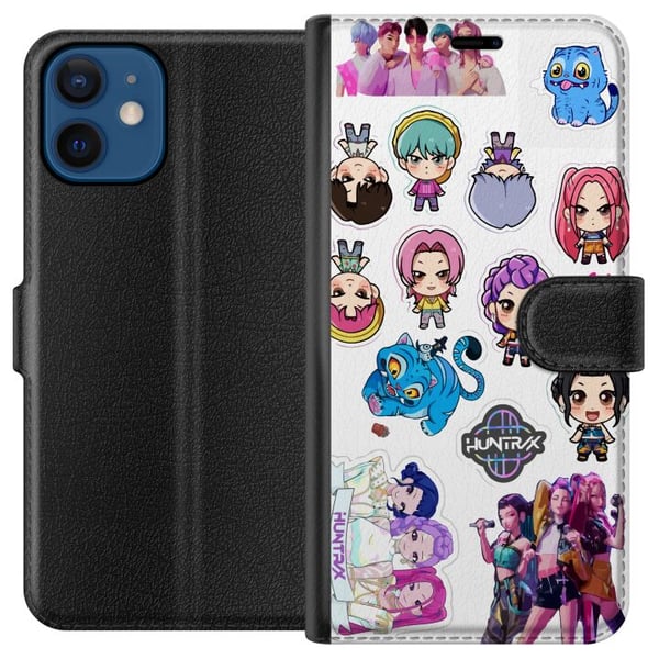 Yhteensopiva Lompakkokotelo Apple iPhone 12 mini Huntrixin ja Saja Boysin animehenkinen, energinen design, jossa on voimakkaita värejä ja modernia ja