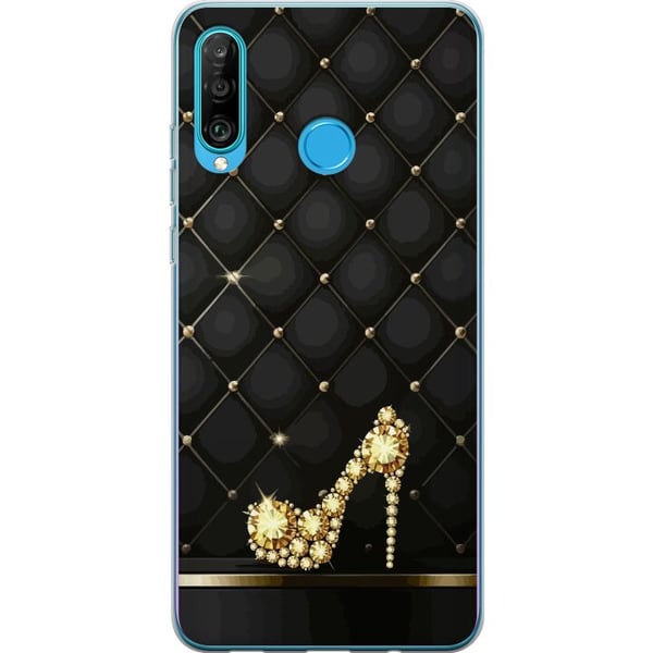 Kompatibelt Mobilskal till Huawei P30 lite Exklusiv klacksko i guld med juvellika detaljer