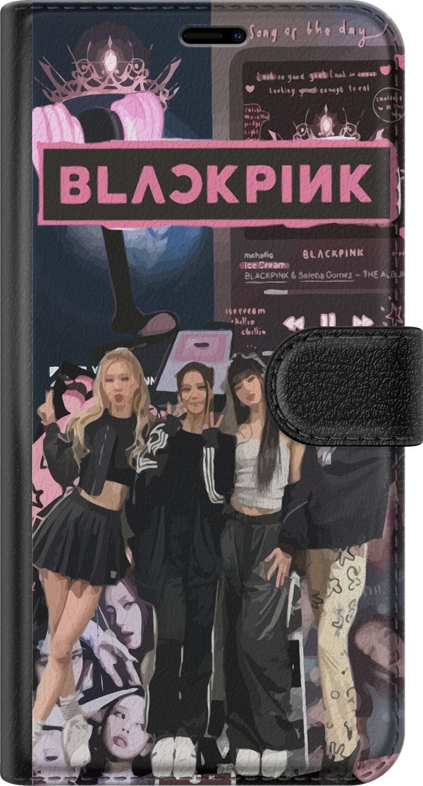Kompatibelt Plånboksfodral till Apple iPhone 13 Pro BLACKPINK collage med musikspelare modeestetik rosa svart K pop design