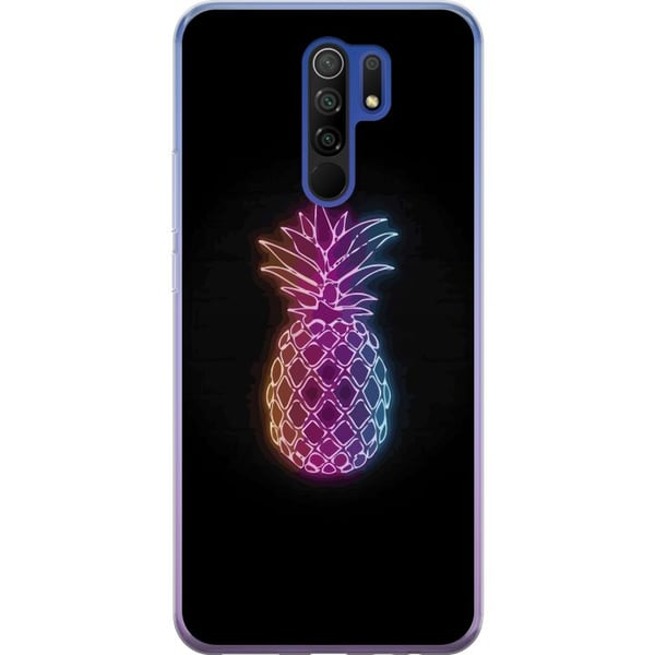 Kompatibel Mobilcover til Xiaomi Redmi 9 Neonillustration af ananas i farverigt lys mod sort baggrund i legende design