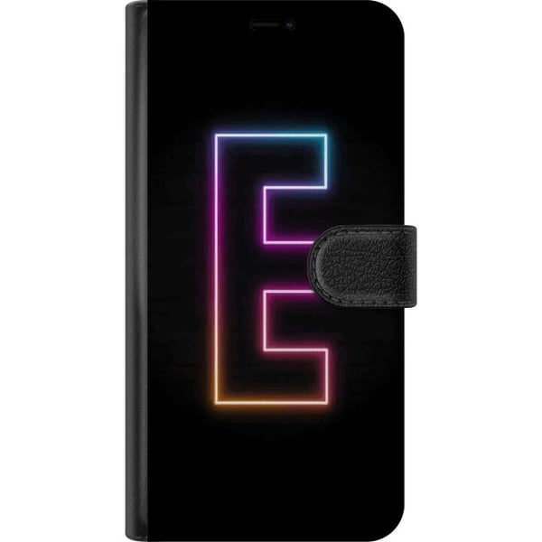 Kompatibelt Plånboksfodral till Samsung Galaxy A20e Minimalistisk neonbokstav E i lysande färger mot mörk bakgrund