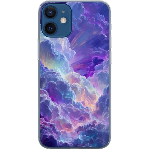 Kompatibelt Mobilskal till Apple iPhone 12 Fantasilandskap av färgstarka moln i rosa, blått och lila med mjuka former och ljusstrålar som ger himmels