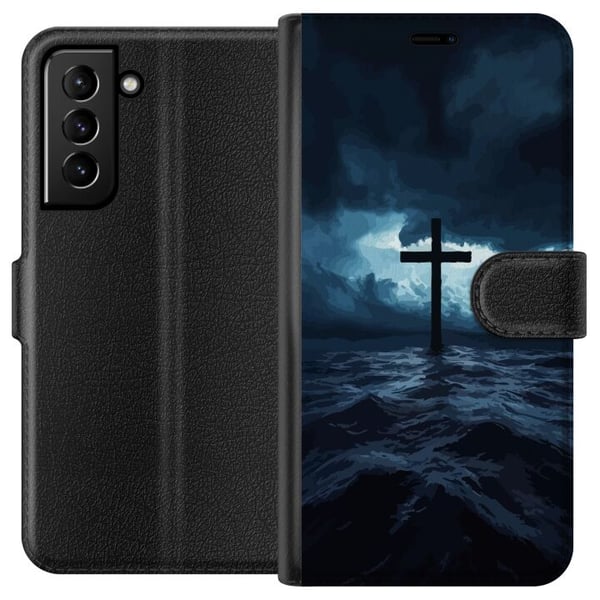 Kompatibelt Lommeboketui til Samsung Galaxy S21+ 5G Kors i stormfullt hav dramatisk kristent maleri med kors og bølger religiøst motiv hav himmel tro Kompatibelt Lommeboketui til Samsung Galaxy S21+ 5G Kors i stormfullt hav dramatisk kristent maleri med kors og bølger religiøst motiv hav himmel tro
