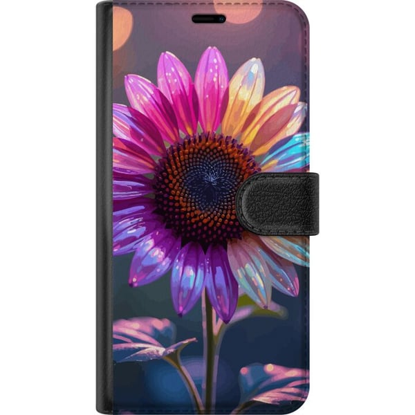 Kompatibel Tegnebogsetui til Samsung Galaxy S23 Skinnende iriserende blomst i rosa, lilla og guld mod blød bokeh og lysspil