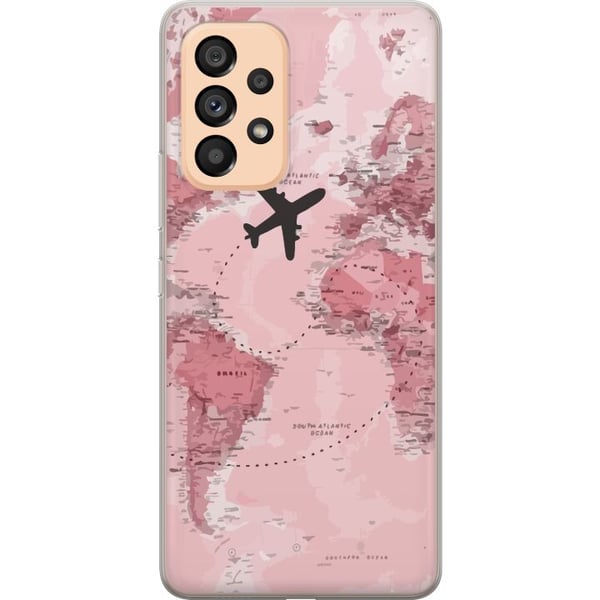 Kompatibelt Mobildeksel til Samsung Galaxy A53 5G Reise fly rosa verdenskart – reise- og eventyrdesign med fly over rosa verdenskart