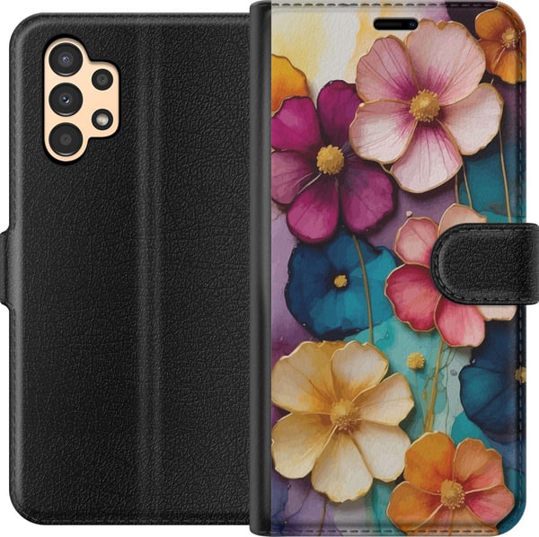 Kompatibelt Plånboksfodral till Samsung Galaxy A13 Blommor Färger