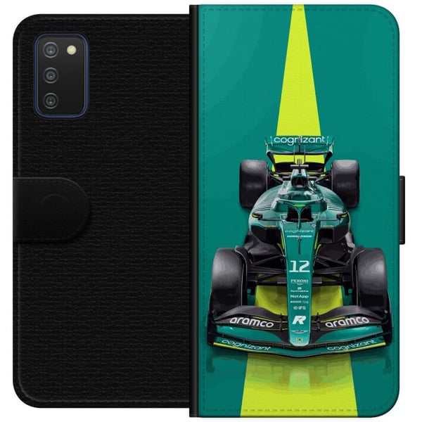 Kompatibelt Lommeboketui til Samsung Galaxy A03s Grønn formelbil i moderne racingdesign med stilrent studiopreg