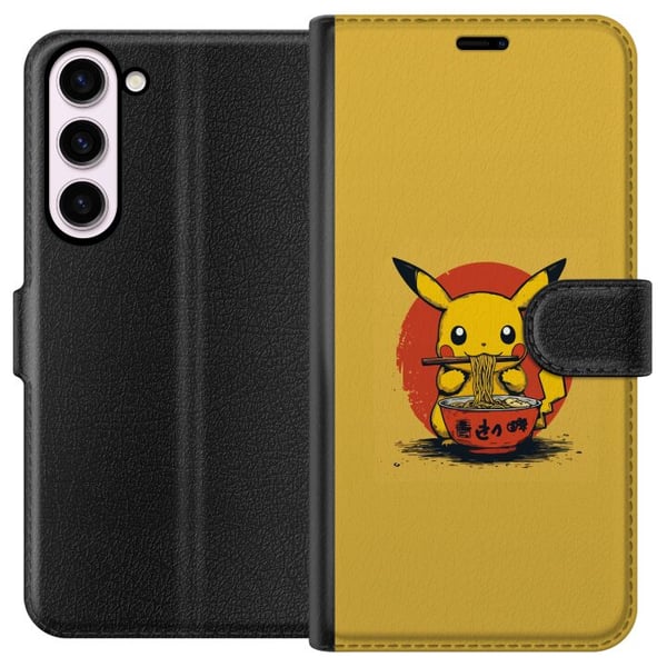 Kompatibel Tegnebogsetui til Samsung Galaxy S23+ Pikachu, der spiser ramen i japansk animeinspireret stil mod en gul baggrund, et sjovt moderne motiv Kompatibel Tegnebogsetui til Samsung Galaxy S23+ Pikachu, der spiser ramen i japansk animeinspireret stil mod en gul baggrund, et sjovt moderne motiv