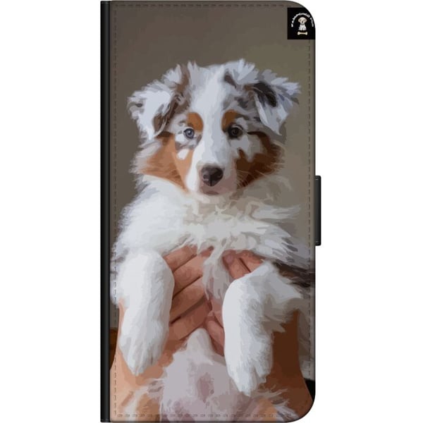 Kompatibelt Plånboksfodral till Samsung Galaxy A20s Söt valp med blå ögon och fluffig päls – perfekt för hundälskare som vill ha ett charmigt och mod