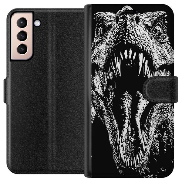 Kompatibel Tegnebogsetui til Samsung Galaxy S21 T-Rex brøl dinosaur episk sort-hvidt forhistorisk bæst voldsomt brøl monster kunst illustration plaka