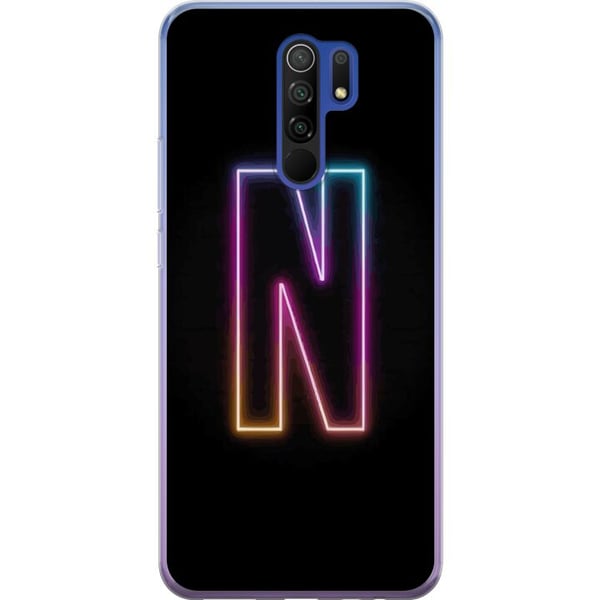 Kompatibel Mobilcover til Xiaomi Redmi 9 Minimalistisk neonbogstav N i farveskiftende lys mod sort baggrund