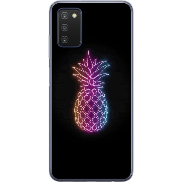 Kompatibelt Mobildeksel til Samsung Galaxy A03s Neonillustrasjon av ananas i fargerikt lys mot svart bakgrunn i leken design
