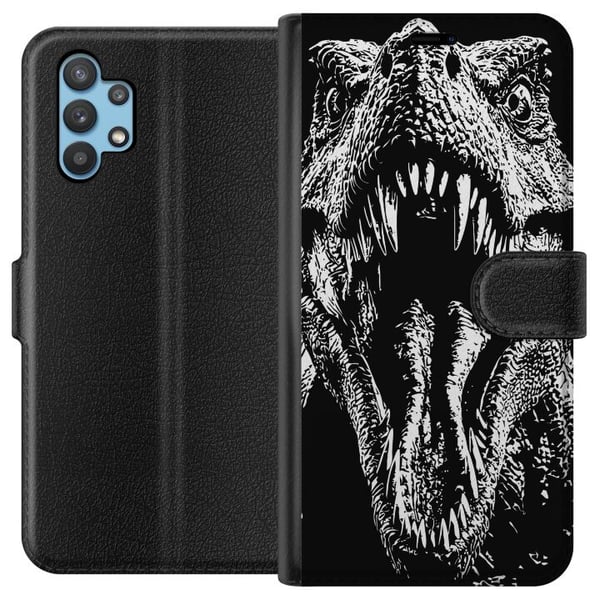 Kompatibelt Plånboksfodral till Samsung Galaxy A32 5G T-Rex vrål dinosaurie episk svartvit prehistoric beast fierce roar monster art illustration pos Kompatibelt Plånboksfodral till Samsung Galaxy A32 5G T-Rex vrål dinosaurie episk svartvit prehistoric beast fierce roar monster art illustration pos