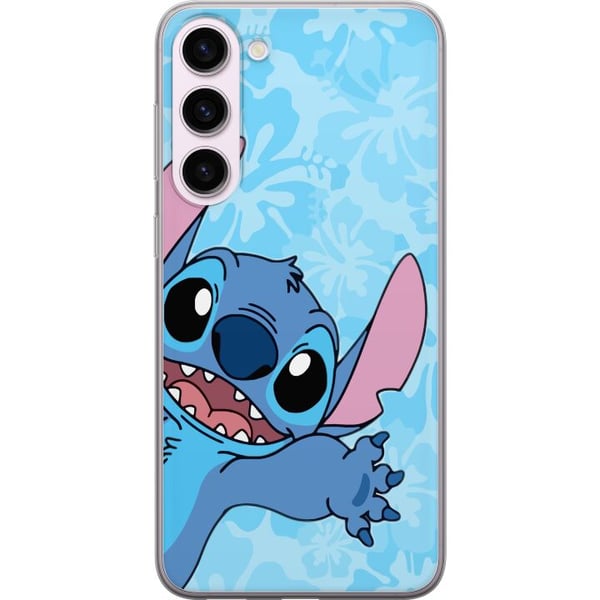 Kompatibel Mobilcover til Samsung Galaxy S23+ Stitch, der rækker frem i en farverig illustration med blomstret baggrund Kompatibel Mobilcover til Samsung Galaxy S23+ Stitch, der rækker frem i en farverig illustration med blomstret baggrund