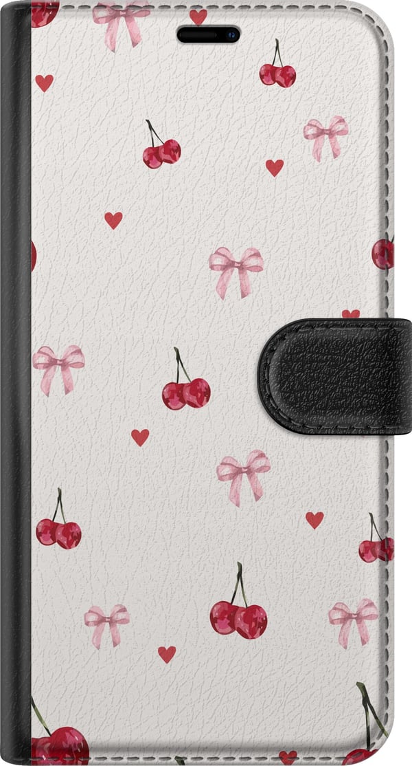 Kompatibelt Plånboksfodral till Samsung Galaxy S20 Cherry Hearts and Bows med körsbär rosa rosetter och hjärtan i charmig och gullig design