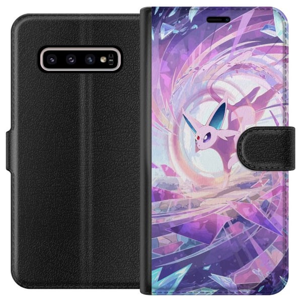 Kompatibelt Plånboksfodral till Samsung Galaxy S10+ Espeon Pokémon illustration – Magiskt lila motiv med kristaller och stjärnor
