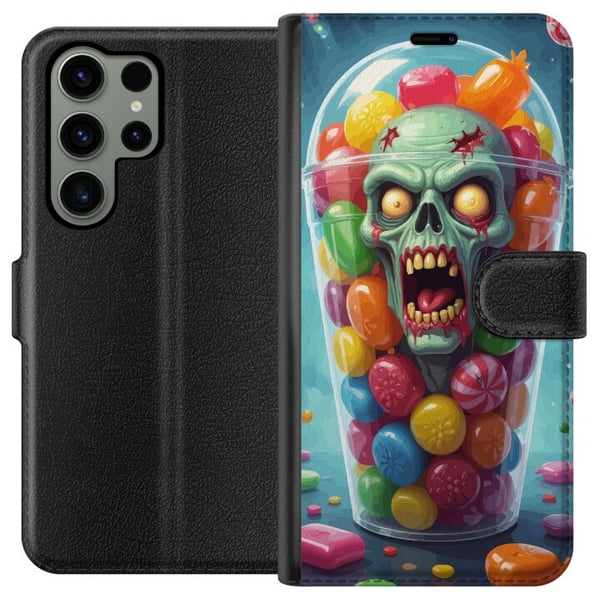 Kompatibelt Lommeboketui til Samsung Galaxy S23 Ultra Zombie plakat godterikopp skrekk kunst godteri hodeskalle skummel fargerik halloween uhyggelig