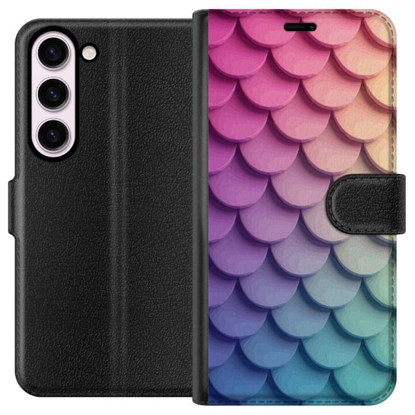 Yhteensopiva Lompakkokotelo Samsung Galaxy S23 Suomuinen pastellikuvio, jossa on pehmeästi limittäisiä muotoja vaaleanpunaisen, violetin ja sinisen s