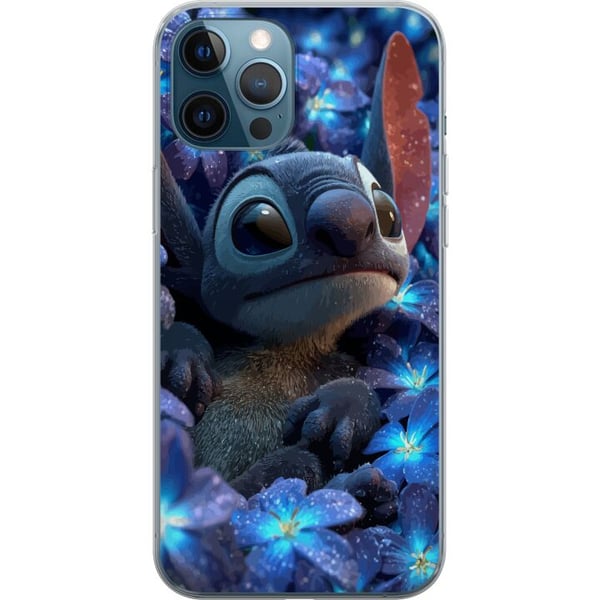 Kompatibelt Mobilskal till Apple iPhone 12 Pro Stitch Among Blue Blossoms Drömlik blå design med Stitch bland blommor i nattljus och mjuk känsla