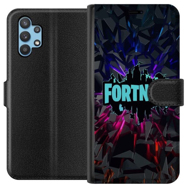 Kompatibelt Plånboksfodral till Samsung Galaxy A32 5G Spelinspirerad abstrakt logotyp i neon med exploderande former och dynamisk energi Kompatibelt Plånboksfodral till Samsung Galaxy A32 5G Spelinspirerad abstrakt logotyp i neon med exploderande former och dynamisk energi
