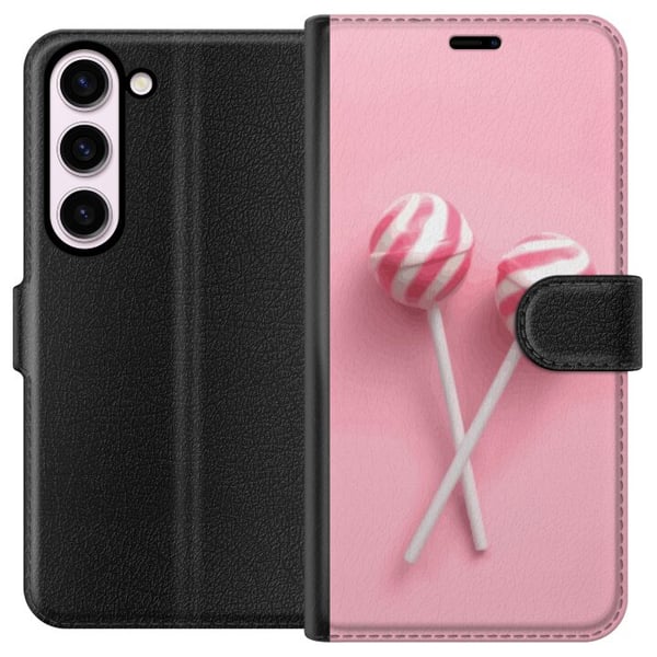 Kompatibel Tegnebogsetui til Samsung Galaxy S23 Lyserøde slikkepinde og slikdesign – Sødt pastelmotiv til trendy accessories Kompatibel Tegnebogsetui til Samsung Galaxy S23 Lyserøde slikkepinde og slikdesign – Sødt pastelmotiv til trendy accessories