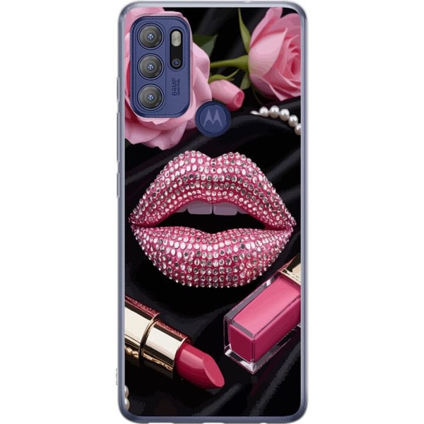Kompatibel Mobilcover til Motorola Moto G60S pink glitter læber makeup diamanter roser neglelak mode glamour skønhed plakat lyserøde læber kunststil